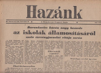 Hazánk. A Demokrata Néppárt lapja. 1948 június 18 - Barankovics István nagy beszéde az iskolák államosításáról...