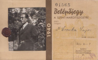 Belépőjegy a Szent-Margitszigetre. 1940.
