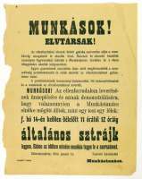 MUNKÁSOK! ELVTÁRSAK! […] általános sztrájk. 1919. január 13. [Propaganda plakát az Őszirózsás forradalom idejéből] 