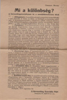 Mi a különbség ? (a keresztényszocializmus és a szociáldemokrácia közt) [Röplap] 1919 augusztus hó.