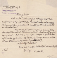 FÜST Milán (1888-1967) tintával írt autográf levele Dr. Lengyel Bélának, 