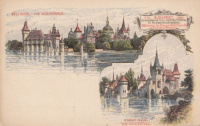 Morelli Gusztáv (1848-1909) : Budapest - Az ezredéves országos kiállítás történelmi főcsoportjának épületei [2 krajcáros sorozat]