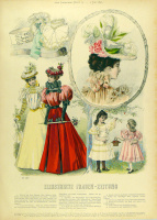 [Divatkép] Hölgyek kalapban (kiegészítőkkel), cseresznyéző kislányokkal