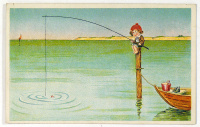 Pecázó kisgyerek Neptun nevű csónakjával