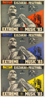 Soós György [Georgivs] (graf.) : Extreme Music '85. Éjszakai Fesztivál - фантаэия and construction; Petőfi Csarnok jul. 5. 21h- [3 db. színváltozat: piros, sárga, kék] 