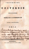 J.R.C.A. [Rohonczy János Consiliarius aulicus]  : Criterion. Universis Religionem Romano-Catholicam