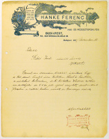 Hanke Ferenc vas- és rézesztergályos, Budapest, VII., Rottenbiller utca 38. [nyomtatott, reklámfejléces céges levélpapír, 1917]