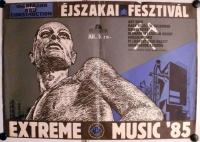 Soós György [Georgivs] (graf.) : Extreme Music '85. Éjszakai Fesztivál - фантаэия and construction; Petőfi Csarnok jul. 5. 21h- [Kék változat] 