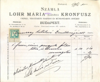 Lohr Mária és Társa ezelőtti Kronfusz Csipke-,  Vegyészeti Tisztító és Műfestészeti Intézet, Budapest. [nyomtatott fejléces számla, 1895] 