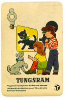 TUNGSRAM projektor, vetítő-, keskenyfilmes izzó gyerekkártya lapja, ca 1970. (Projection Lamps for Slides and Movies - Lampes de projection pur films étroits - Schmalfilmlampen)