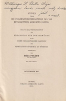 Pogány Béla : Studien über die Polarisationsverhältnisse des von metallgittern gebeugten Lichtes - Universität Göttingen (Dedikált)