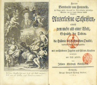 Fontenelle,  M. de : Herrn Bernhards von Fontenelle… Auserlesene Schriften, nämlich von mehr als einer Welt, Gespräche der Todten, und die Historie der heydnischen Orakel