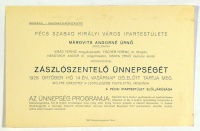 PÉCS szabad királyi város ipartestülete zászlószentelő ünnepségének meghívója, 1928. -  Munkával – Nagymagyarországért!