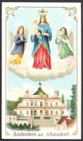 328. [Szűz Mária és a kis Jézus kegyképe Albendorfban a templom látképével] „Andenken an Albendorf.”