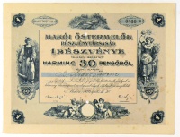 Makói Őstermelők Részvénytársaság 1 részvénye teljesen befizetett 30 Pengőről, 1926.