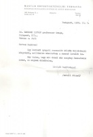 Antall József (1932-1993) majdani miniszterelnök, történész géppel írott, aláírt levele Benedek István orvosprofesszorhoz egy Semmelweis recenzió tárgyában.