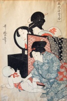 KITAGAWA UTAMARO : Peeping also known as Two Women with Baby.