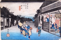 UTAGAWA HIROSHIGE (Ando Hiroshige) : Goyu. Women Accosting Travelers (Goyu, tabibito tomeru onna).