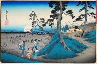 UTAGAWA HIROSHIGE (Ando Hiroshige) : Admiring the moon at Dokan Yama.