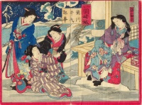 061.     Unidentified artist : Sanshu, Snow at Okazaki, Disposing of Lady Tsukiyama (Tsukiyama Gozen).