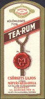 1170. Tea Rum (italcímke) – Csörgits Lajos utódja Mátyás Géza Gyula Rum és Likőr Különlegességei, Budapest. 