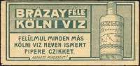 0094. Brázay-féle Kölnivíz – Gyártó és forgalmazó Brázay Kálmán nagykereskedő, Budapest.