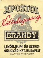 1055. Apostol Brandy Különlegesség (italcímke) – Likőr, Rum és Szeszárugyár Kft., Budapest.