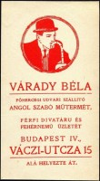 1006. Várady Béla férfi divatáru és fehérnemű üzlete, Budapest.