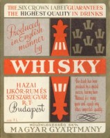 1180. Whisky (italcímke) – Hazai Likőr, Rum és Szeszárugyár Rt., Budapest. 