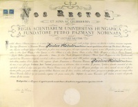 Jogi diploma, Budapest, 1922. (Timon Ákos és Angyal Pál aláírásával)