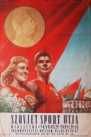 013. Szovjet sport útja. Kiállítás 1950 XII. 21-1951 I. 21-IG. [Kiállítási plakát.]<br><br>[Way of the Soviet sport. 21 XII. 1950- 21 I. 1951.] [Exhibition poster.]