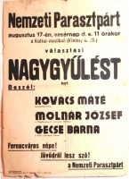 A Nemzeti Parasztpárt választási nagygyűlésének plakátja.  