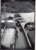 296.  [A Komárom nevű vontatóhajó a Dunán, Mahart.] [3 db amatőr fotó]<br><br>[Komárom river tug on Danube, Mahart Hungarian Shipping Co.]. [3 pcs amateur photos] : 