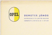 Demeter János autószerelő és javító mester, Opel szakszerű javítás, Budapest II., Retek u. 21. [nyomtatott fejléces levélpapír, 1940-es évek]