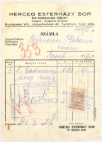 Herceg Esterházy Bor és Csemege Üzlet /Cégtul.: Zsigárdi András/ Budapest, VIII., József-körút 41. számla, 1940.